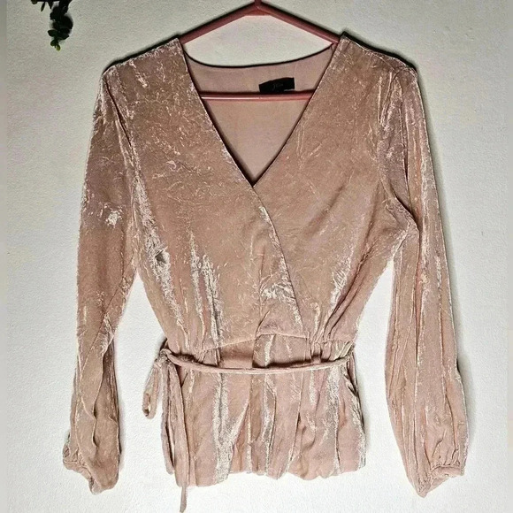 J.  Crew Velvet Faux-wrap top Blouse draped Blush Stretchy J4962 sz 0 - Picture 9 of 9
